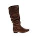 Dream Pairs Boots: Slouch Chunky Heel Casual Brown Print Shoes - Women's Size 8 1/2 - Round Toe