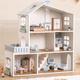 ROBUD Puppenhaus aus Holz Lichtern,3 Etagen, inklusive Möbeln und Treppe,Spielzeug für Kinder ab 3 Jahre