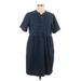 Old Navy Casual Dress - Shirtdress Tie Neck Short sleeves: Blue Print Dresses - Women's Size Large