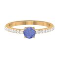 Rosec Jewels 1 CT Round Tanzanite Solitaire Ring with Diamond Side Stones - December Birthstone, Yellow Gold, Size:H1/2