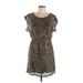 Charlotte Russe Cocktail Dress - Mini Scoop Neck Short sleeves: Silver Leopard Print Dresses - New - Women's Size Large