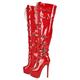 blingqueen Women's Platform Thigh High Boots with Zipper Stiletto Heel Over The Knee High Boots Lace Up Punk Motorcycle Boots Buckles Chains Rivets Ornamented Long Shaft Sock Boots Red Size 8