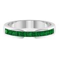 Rosec Jewels 0.75 CT Emerald Half Eternity Ring, Princess Cut Emerald Gold Ring for Women, Channel Set Emerald Gold Semi Eternity Ring, White Gold, Size:K1/2