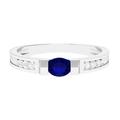 Rosec Jewels 1/2 CT Blue Sapphire and Diamond Band Ring, 4X5 MM Oval Cut Blue Sapphire Solitaire Band Ring, White Gold, Size:P1/2