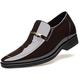 New Formal Shoes for Men Slip On Round Apron Toe Patent Leather PU Leather Non Slip Rubber Sole Block Heel Casual (Color : Brown, Size : 6.5 UK)