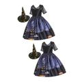 HEMOTON 2 Pcs Halloween Costume Hat Short Sleeve Dress Witch Costume Outfit Ballgown Hats for Masquerade Witch Outfit Witch Party Dress Hat Suit Black Hat Child Mask Prom