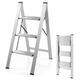 COSTWAY 2/3 Folding Step Ladder, Aluminum Tread Stepladder with Anti Slip Pedal and Footpads, 150kg Capacity Portable Safety Household Ladder Stool (3 Step)