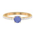 Rosec Jewels 1 CT Round Tanzanite Solitaire Ring with Diamond Side Stones - December Birthstone, Yellow Gold, Size:N1/2