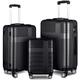 SPOFLYINN 3 Piece Luggage Set with TSA Lock, Durable Lightweight Cross Stripe Suitcase Hardshell Luggage Set with Hooks and 360 Degree Spinner Wheels (20in/24in/28in), Black As Shown, One Size,