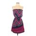 Express Casual Dress - A-Line Strapless Sleeveless: Purple Print Dresses - Women's Size X-Small