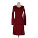 Jones New York Casual Dress - Sweater Dress Scoop Neck 3/4 sleeves: Burgundy Print Dresses - Women's Size Medium