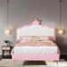 Twin Princess Bed Upholstered With Crown Headboard Platform Bed with Footboard and Warm Light Strips