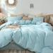 Bedding Duvet Cover Set ,100% Washed Cotton Linen Like ,Light Blue, Queen