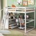 Full Size Loft Bed with Built-in Desk, Two Drawers and Shelves, Sturdy Wood Bedframe High Loftbed Frame, for Kids Teens Bedroom