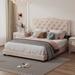 Velvet Platform Bed Frame with Button Tufted Headboard Rivet-Decorated Low Profile Slats Bed Frame, No Box Spring Needed