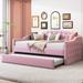 Button Tufted Daybed Twin Size Curve Design Daybed Frame Velvet Upholstered Sofabed with Type-C & USB Port, Trundle Bed