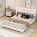 Low Profile Bed Upholstered Platform Bed with Soft Block Shaped Headboard, Velvet Upholstered Noise Reduction Bed Frame