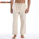 New Men's Casual Linen Pants Solid Color Breathable Yoga Cotton Trousers Male Casual Elastic Waist