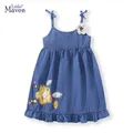 Little Maven Girls Dresses for Children Kids Clothes Summer Cartoon Short Sleeves Denim Skirt