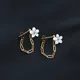 White Natural Shell Flower Back Hanging Chain Earrings for Women Stainless Steel 18K Gold Plated