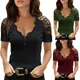2023 Summer Women'S 5Xl Casual V Neck Lace Short Sleeve T Shirt Spring Winter Sexy Solid Color