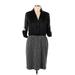 White House Black Market Casual Dress - Shirtdress V Neck 3/4 sleeves: Gray Solid Dresses - Women's Size 12