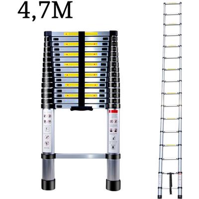 4,7M Teleskopleiter aus Aluminium Höhen Verstellbar, Loftleiter mit Stabilisator, 150 kg/330P Image