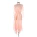 Anne Klein Cocktail Dress - Midi V-Neck Long sleeves: Pink Solid Dresses - Women's Size 8