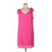 Nina Leonard Casual Dress - Mini V-Neck Short sleeves: Pink Solid Dresses - Women's Size X-Large