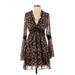 Nasty Gal Inc. Casual Dress - Mini V-Neck Long sleeves: Black Floral Dresses - Women's Size 2