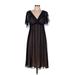 Adrianna Papell Casual Dress - A-Line V-Neck Short sleeves: Black Solid Dresses - Women's Size 8