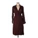 Frank And Oak Casual Dress Collared 3/4 sleeves: Burgundy Print Dresses - Women's Size Large