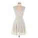 Aqua Casual Dress - Mini V-Neck Sleeveless: Ivory Solid Dresses - New - Women's Size Large