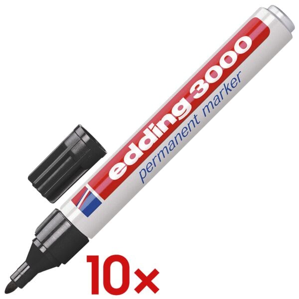 Edding 10x Permanent-Marker 3000 Rundspitze Set schwarz Image