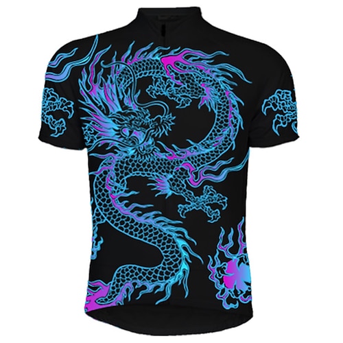 Herren Radtrikot Drache Lustig Kurzarm Fahhrad Trikot Oberteil mit 3 Gesäßtaschen Mountainbike MTB Straßenradsport Schnelltrocknend Reflektierende Streifen Rückentasche Feuchtigkeitsableitend Sport Image