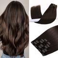 Clip-in-Haarverlängerungen purfashion dunkelbraun 20 Zoll 70g 7pcs dick und gerade 100% Remy Clip-in-Haarverlängerungen Echthaar