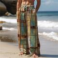 Men's Hawaiian Plaid Pants 3D Print Straight Leg Trousers Mid Waist Drawstring Elastic Waist Outdoor Street Holiday Summer Spring Fall Relaxed Fit
