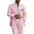 White Champagne Pink Men's Beach Wedding Linen Suits Solid Colored 2 Piece Fashion Daily Business Tailored Fit Single Breasted Two-buttons 2024