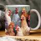 3D Chicken Flowers Mug, 11oz Mug Design, 3D Farm Mug Sublimation, Chicken Mug Wrap, Rooster Floral Mug