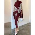 Women's Two Piece Dress Set Casual Dress Skirt Set Sheath Dress Daily Going out Elegant Modern Ruffle Print Long Dress Maxi Dress Stand Collar Long Sleeve Floral Regular Fit White Champagne Wine Fall