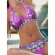 Women's Bikinis Swimsuit Halter Sexy Floral V Neck Summer Vacation Beach Wear Bathing Suits