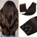 Clip in Hair Extensions PurFashion Dark Brown 20 inch 70g 7pcs Thick and Straight 100% Remy Clip in Hair Extensions Human Hair