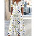 Women's Casual Dress Shift Dress Swing Dress Floral Pocket Print V Neck Midi Dress Active Fashion Outdoor Vacation Short Sleeve Regular Fit White Royal Blue Blue Spring Summer S M L XL XXL