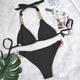 Women's Swimwear Bikini 2 Piece Normal Swimsuit Glitter Solid Color Plunge Vacation Fashion Bathing Suits