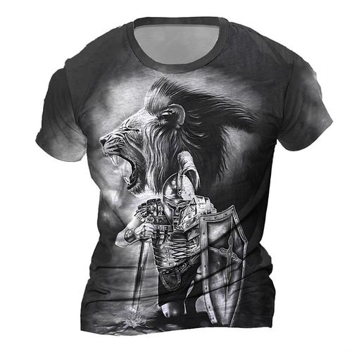 Men's Graphic Lion Knights Templar T shirt Short Sleeve T shirt 3D Print Crew Neck Shirt Daily Designer Retro Vintage Sports Outdoor Holiday Going out Blue Red Brown Spring Summer Clothing Apparel