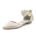 scarpe da sposa per la sposa damigella d'onore donna punta chiusa punta tonda bianco avorio argento blu champagne ballerine in raso con perla finta cinturino alla caviglia festa di nozze san valentino elegante classico lussuoso