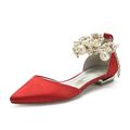 scarpe da sposa per la sposa damigella d'onore donna punta chiusa punta tonda bianco avorio argento blu champagne ballerine in raso con perla finta cinturino alla caviglia festa di nozze san valentino elegante classico lussuoso