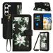 Compatible with Samsung Galaxy S23 Wallet Case for Women Premium PU Leather Flip Cover with Card Holder Wrist Strap Kickstand Shockproof Phone Case with Crossbody Strap + Wristlet Black