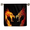Two Dragon Heads Fire Kitchen Microfiber Hair Hand Dish Towel Home Soft Highly Absorbent Decorative Dishcloth for Bathroom Beach Hotel Gym Spa Yoga 16 x 28 in