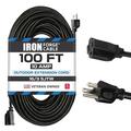 Iron Forge Cable Weatherproof Outdoor Extension Cord 100 ft 16 Gauge Black Extension Cord 3 Prong for Outside SJTW Exterior Power Cable for Outdoor Lights Lawn & Landscaping - US Veteran Owned